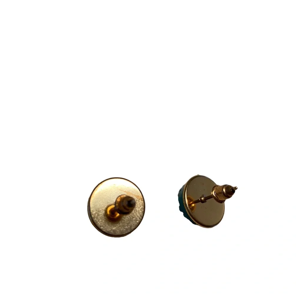 Blue Drusy Druzy Quartz Stud Pierced Earrings Gold tone halo Womens Jewelry